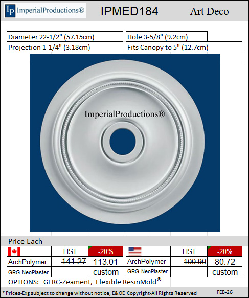IPMED184 Art Deo Medallion 22-1/2" 