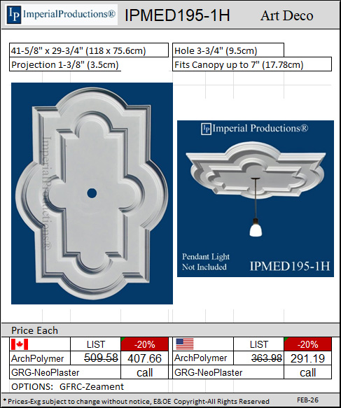 IPMED195-1H Art Deco Rectangle Medallion