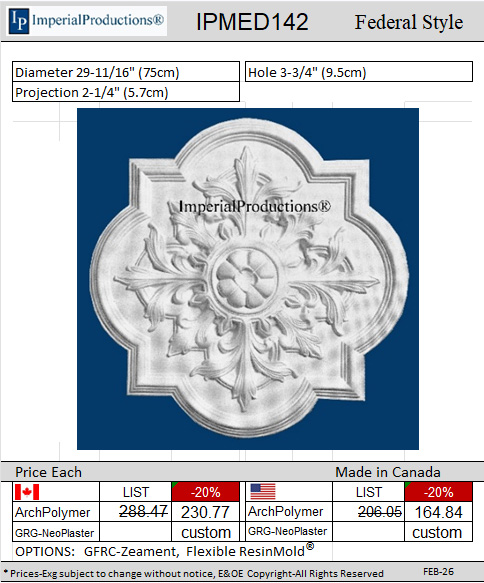IPMED142 medallion / rosette Federal Style