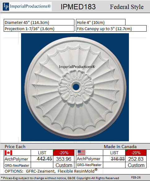 IPMED183 Federal style medallion 45"