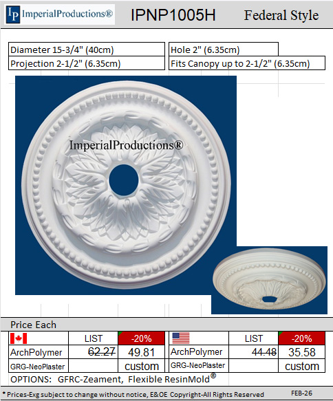 IPNP1005H Federal Medallion 15-3/4" 